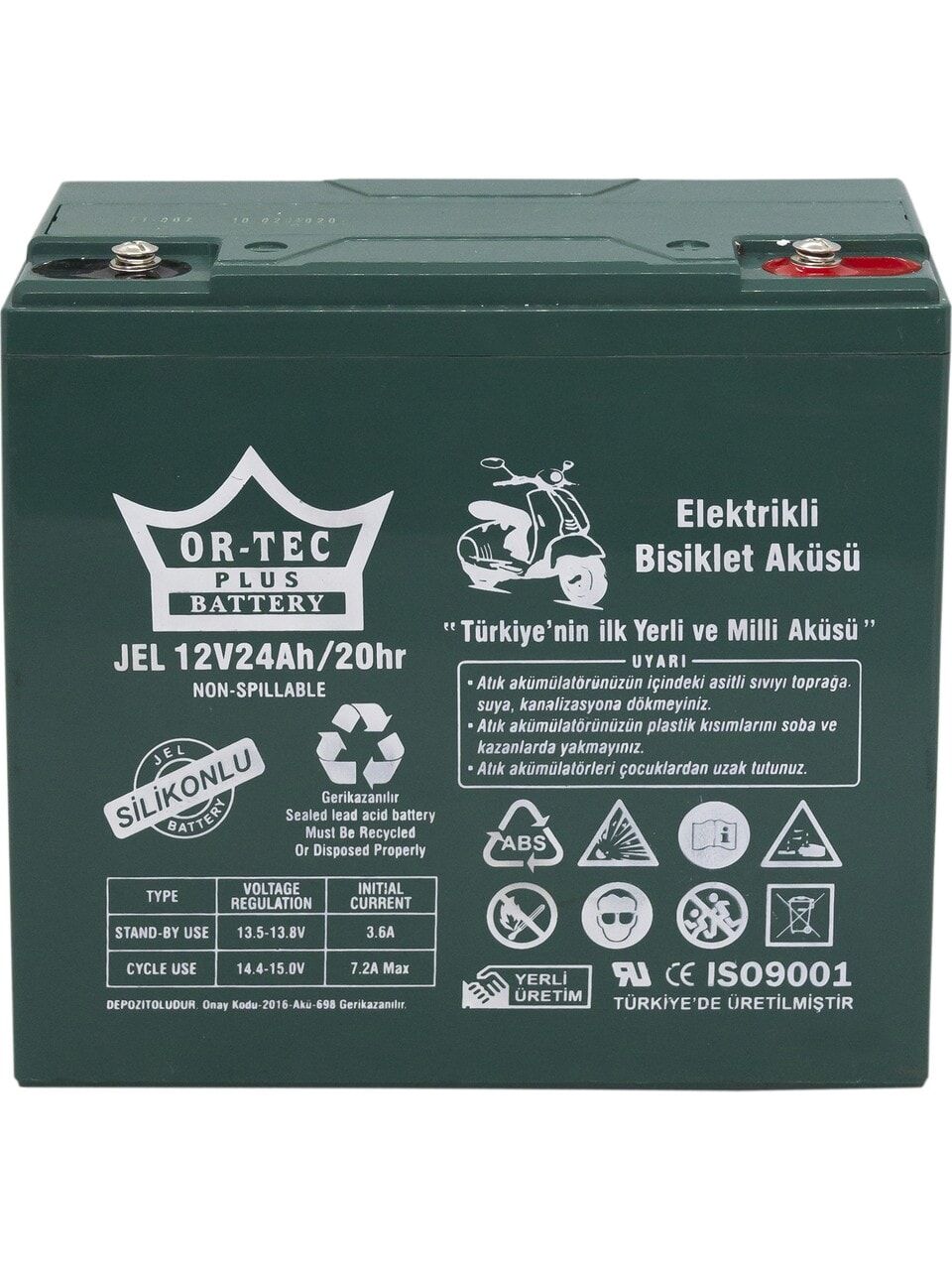 OR-TEC 12V 24AH JEL ELEKTRİKLİ BİSİKLET AKÜSÜ