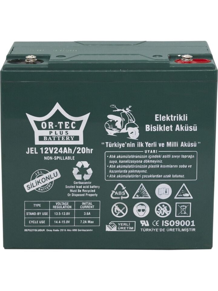 OR-TEC 12V 24AH JEL ELEKTRİKLİ BİSİKLET AKÜSÜ